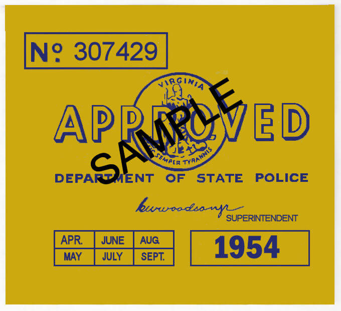 Modal Additional Images for 1954 Virginia INSPECTION sticker